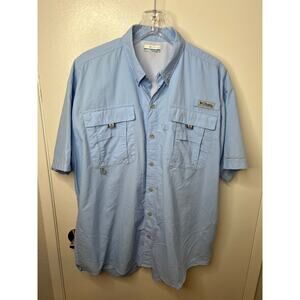 Columbia PFG Men's Omni-Shade Short Sleeve Button Up Shirt Light Blue ~ Size L
